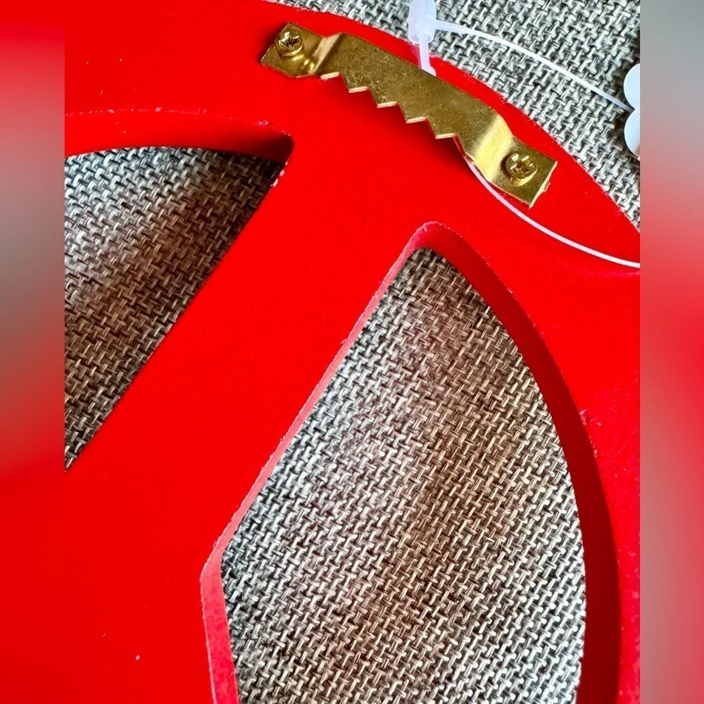 New Retro Style Red Peace Sign w/ Clear Rhinestones Wood & Metal Wall Hook 8.25”